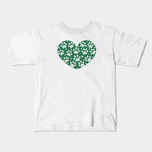 Green hand drawn doodle paw prints Kids T-Shirt